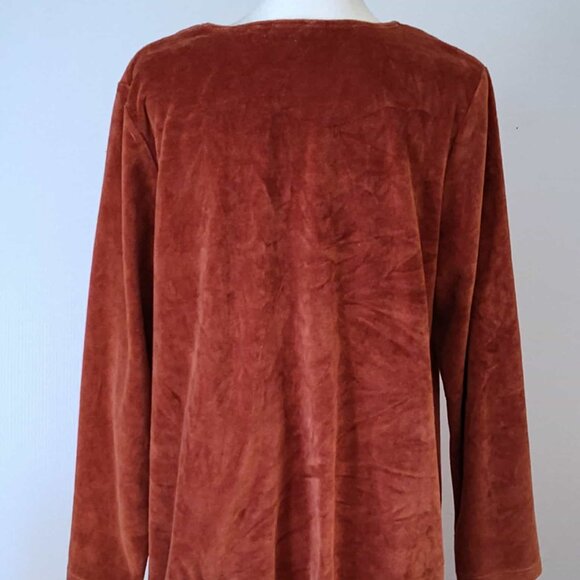 Susan Graver Rust long sleeved, split V-neck velour tunic size M - Picture 3 of 8
